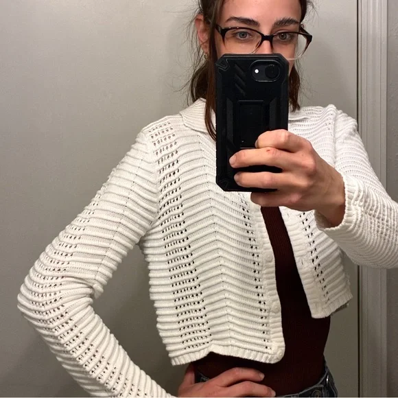Cotton On White Cropped Pointelle Knit Button Cardigan - Picture 4 of 14